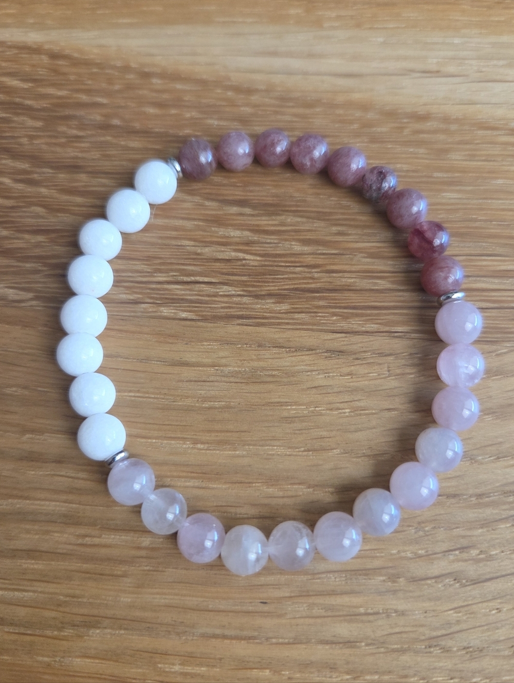 Rose & Strawberry Quartz Beaded Stretch Bracelet | Handmade